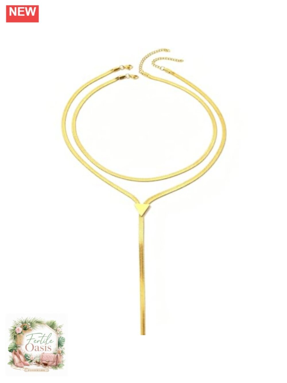 Gold Tone Snake Chain Y Necklace Layered Pendant Choker Women's Jewelry